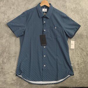 7 Diamonds Shirt Mens S Vienti 4-Way Stretch Woven Short Sleeve Blue Button Up